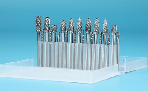 20 Pcs Carbide Burr Bits 1/8" Shank Compatible with Dremel Milwaukee Metal Grinding Wood Stone Steel Carving Cutting Engraving Grinder Kit Attachment Rotary Tool Accessories Set Harder Than Diamond