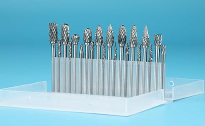 20 Pcs Carbide Burr Bits 1/8" Shank Compatible with Dremel Milwaukee Metal Grinding Wood Stone Steel Carving Cutting Engraving Grinder Kit Attachment Rotary Tool Accessories Set Harder Than Diamond