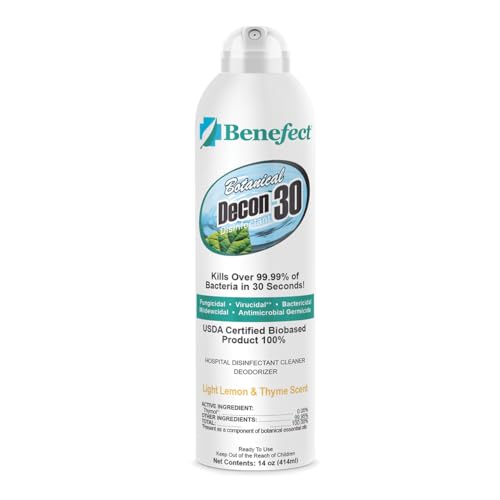 Benefect Botanical Decon 30 Disinfectant Cleaner, 14 oz. Ready-To-Use Spray, Hospital Grade Disinfectant, Kills Over 99.99% of Germs, Safe for Food-Contact Surfaces (Light Lemon & Thyme Scent) - size: 14 Fl Oz (Pack of 1)