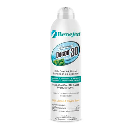 Benefect Botanical Decon 30 Disinfectant Cleaner, 14 oz. Ready-To-Use Spray, Hospital Grade Disinfectant, Kills Over 99.99% of Germs, Safe for Food-Contact Surfaces (Light Lemon & Thyme Scent) - size: 14 Fl Oz (Pack of 1)