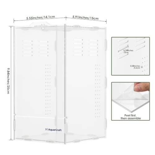 Acrylic Jumping Spider Enclosure, 5.91×5.91×9.84 in Clear Terrarium | Front opening ventilated habitat for jumping spiders, small spiders and slow-moving invertebrates; clear acrylic display. - size: 6.0"L x 6.0"W x 9.0"H