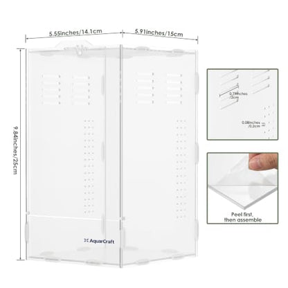 Acrylic Jumping Spider Enclosure, 5.91×5.91×9.84 in Clear Terrarium | Front opening ventilated habitat for jumping spiders, small spiders and slow-moving invertebrates; clear acrylic display. - size: 6.0"L x 6.0"W x 9.0"H