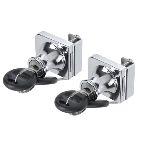 Glass Showcase Lock, Chrome Rectangular, 1.38x1.26 Inch, 2 Sets | No Drill Installation, Key Alike, Fits 0.2-0.3 Inch Glass, Zinc Alloy, For Display Cabinets Jewelry Cases - color: Chrome, size: 1.38 x 1.26 Inch, style: Key Alike - Door to Board