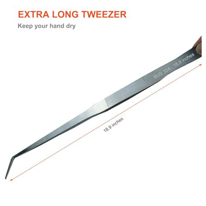 Extra Long Tweezers, Feeding Tongs, 18.9 inch Aquarium Stainless Steel Large Aquascape Tools for Fish Tank, Terrarium，Aquascaping, Reptile Snake (Curved)