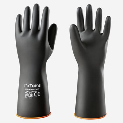 ThxToms Chemical Resistant Gloves, Puncture Resistant,Latex | Heavy Duty Rubber Gloves, Acid Oil & Alkali Resistant for Industrial Cleaning, Auto Repair, Mechanics, 14", 1 Pair - color: 14"