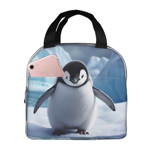 Insulated Lunch Bag Cute Penguins Baby Taking Lunch Box for Women Men Reusable Leakproof Lunch Cooler Bag for Office Picnic - color: Cute Penguins Baby Taking