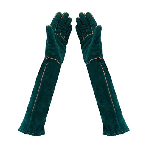 23.6 Inch Cowhide Reptile Handling Gloves, Bite Proof and Puncture Proof Arm Protection for Iguana Snake Falcon