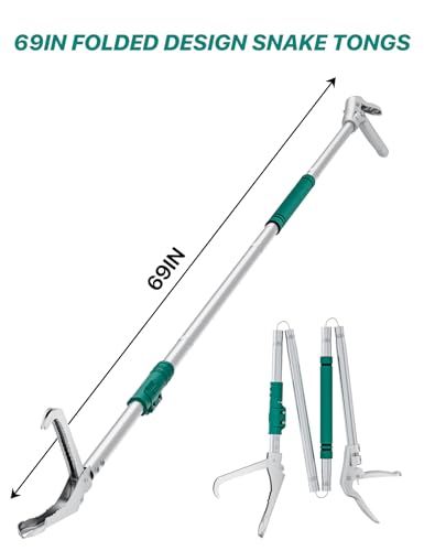 69" Snake Grabber Tool – Heavy Duty Locking Reptile Tongs for Rattlesnakes, Long Reach Folding Snake Catcher for Outdoor, Garden, and Emergency Use