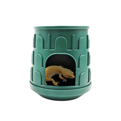 Reptile Tank Accessories, 2-in-1 Plastic Reptile Hide with Bowl on The Top, Habitat Hideout for Gecko, Snake, Chameleon and Other Small Arboreal Reptiles