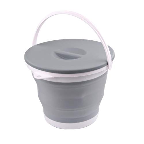 Ahyuan Collapsible Water Bucket with Locking Lid Multifunction Foldable Round Tub Water Pot Portable Water Pail Space Saving Water Container for RV, Camping, Marine, Outdoor Activities and Home (Gray) - color: Gray,green