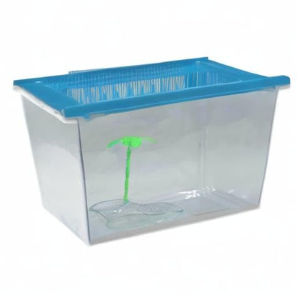 Needzo Portable Hermit Crab Tank, Plastic Carrier Cage with Lid and Handle, Small Terrariums for Reptiles, Crabs, Lizards, and More with Palm Tree Accessory, 8 inches
