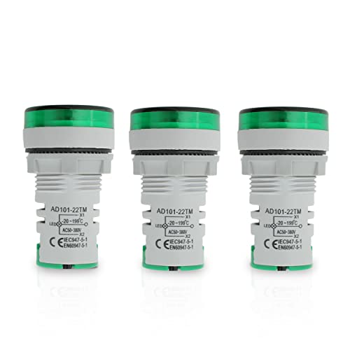 Digital LED Thermometer Display with Indicator Light, 22mm (7/8 inch) Mounting Hole, Energy-Saving Design, Temperature Range -20°C to +199°C Green (3 Pack) - style: Green - Thermometer