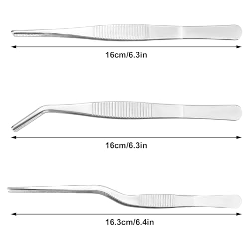 3pcs Plant Tweezers, Long Straight Stainless Steel Garden Bend Tongs Set Multi Purpose Tools for Gardening Bonsai and Reptile Feeding & Kitchen Use - style: A