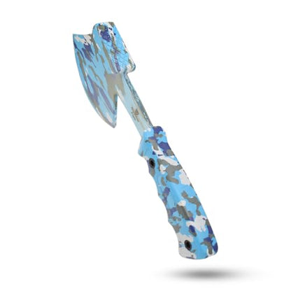 Snake Eye Tactical Heavy Duty 3PC Hunting & Camping Set – Full Tang Camping Axe, 9.5" Fixed Blade Gut Hook Knife, Sharpening Rod, and Heavy Duty Nylon Combo Sheath Included (Blue Camo) - color: Blue Camo