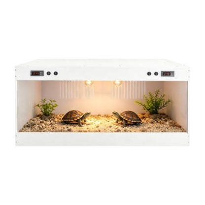Reptile Enclosure 39.4" x 19.7" x 19.7", PVC Terrarium with Dual Digital Thermostats 32-210℉ for Bearded Dragon Snake Turtle, White