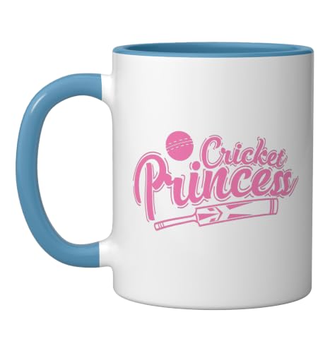 Cricket Princess Ball Sport Hobby Team Ceramic Mug, Blue/White, 11oz - color: Blue/White, size: 11 Ounces