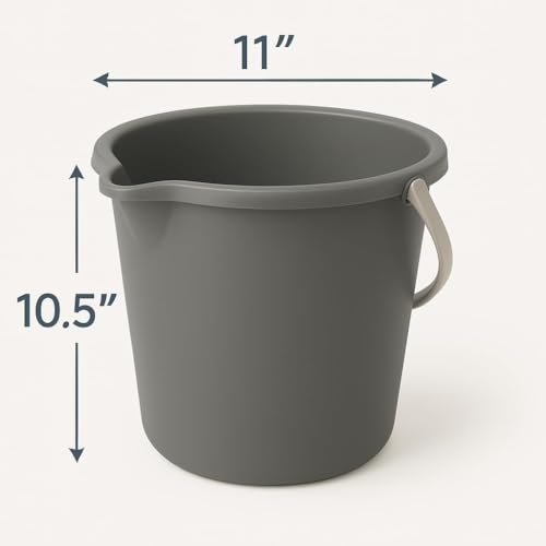 10QT (9.5L) Cleaning Bucket with Handle and Spout - Charcoal Grey | Heavy Duty Mop Bucket for Household Use, Utility Pail for Car Wash - Plastic Buckets, Plastic Buckets with Handles
