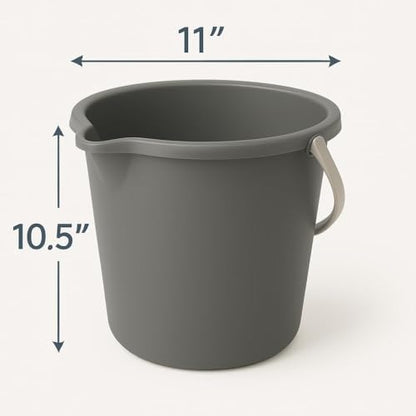 10QT (9.5L) Cleaning Bucket with Handle and Spout - Charcoal Grey | Heavy Duty Mop Bucket for Household Use, Utility Pail for Car Wash - Plastic Buckets, Plastic Buckets with Handles