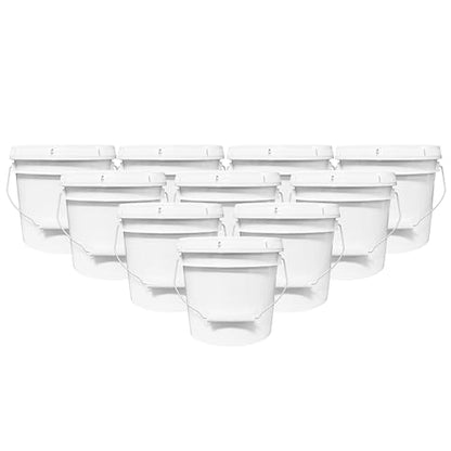 1-Gallon Bucket with Airtight Lid – Made in USA, Food Grade BPA Free Plastic, Heavy Duty Multi-Use, Metal Handle with Grip, Stackable Storage – White, 10 Pack - color: White, size: 10