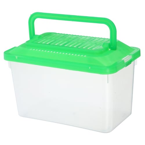 SHINEOFI Portable Turtle Box and Handheld Fish Tank Reptile Carrier for Travel, Plastic Aquarium with Handle, Medium Green Pet Transport Container for Hamsters and Small Reptiles