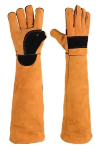 Long Leather Animal Handling Gloves for Dogs, Cats and Reptiles, Protective Bite Resistant Gloves - color: Ye