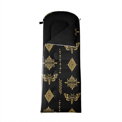 Erosebridal Sugar Skull Kids Sleeping Bag Southwestern Aztec Western Camping Blanket for Hiking Travel Hunting Sleep Bag - color: Black Yellow Gold 6