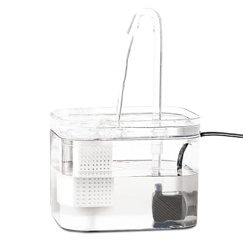 SunGrow Automatic Flowing Hydration with Filter, Silent USB Pump Cat Water Fountain, Transparent Feeder Bowl for Indoor Felines, Ferrets, and Small Animals (6" x 5" x 5")
