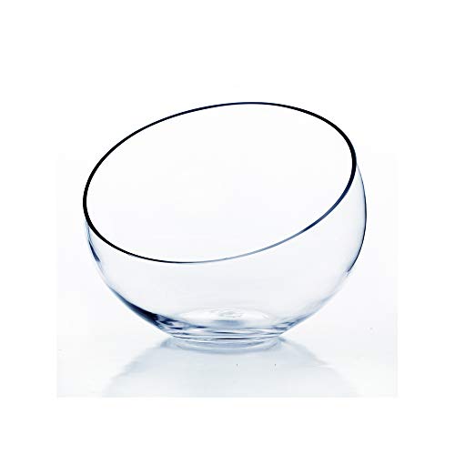 WGV Slant Cut Bowl Glass Vase, Width 11", Height 9.5", Clear Terrarium, Candy Dish, Fruit Jar, Floral Container for Wedding Party Event, Home Office Decor, 1 Piece - size: Slant Bowl 9.5"H