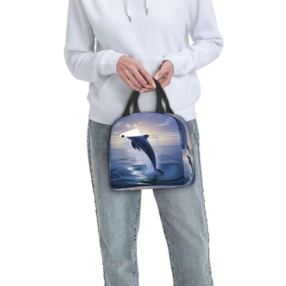 Insulated Lunch Bag Elegant dolphin Lunch Box for Women Men Reusable Leakproof Lunch Cooler Bag for Office Picnic - color: Elegant Dolphin