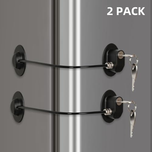 2 Pack Refrigerator Door Locks with 4 Keys, File Drawer Lock, Freezer Door Lock and Child Safety Cabinet Locks by REZIPO Black