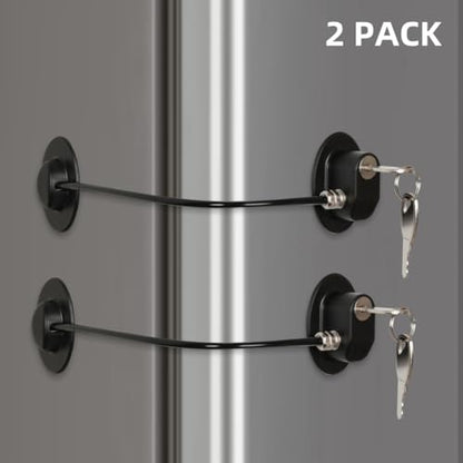 2 Pack Refrigerator Door Locks with 4 Keys, File Drawer Lock, Freezer Door Lock and Child Safety Cabinet Locks by REZIPO Black