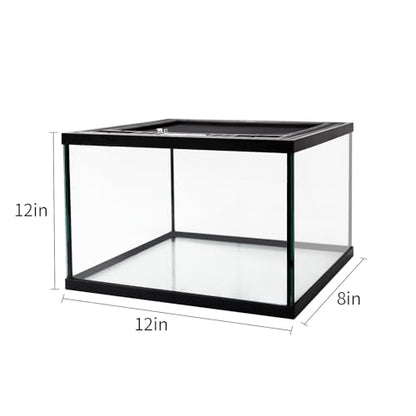 Reptile Glass Terrarium Tank 12 * 12 * 8" Full View with Top Ventilation, Amphibians Habitat Enclosure Cage for Frog,Spiders,Dubia Cockroach,Praying Mantis,Cricket,Tarantula,Hermit Crab - size: 12*12*8inch
