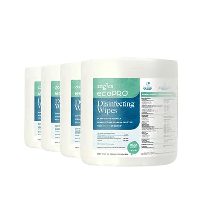 Zogics EcoPro Compostable Disinfecting Wipes, 3200 Wipes | EPA registered, Plant-based citric acid disinfectant, compostable - size: 800 Count (Pack of 4)