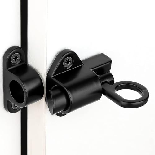 Self-Closing Latches Spring Door Lock Aluminum Alloy Black Resilient Bolt Latch Spring Barrel Slide Door Lock with Screws (2pcs)