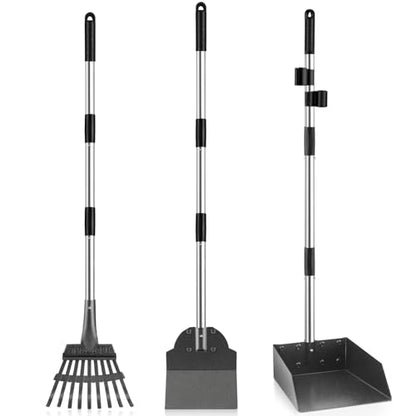 Pooper Scooper, Long Handle Dog Poop Scooper for Medium Small Dogs | Heavy Duty, Pet Supplies Metal Tray Rake Spade, Stainless Steel, Rust-Resistant,37"+ Handle No Bend, Use on Grass Dirt Gravel - color: Light Silver, size: Medium