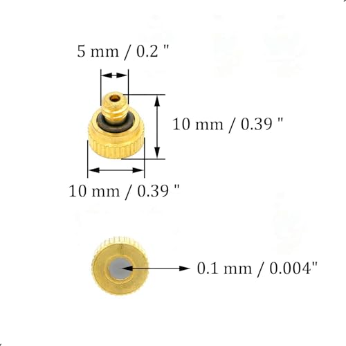 10Pcs Brass Misting Nozzle - 0.004" Orifice (0.1mm) Dia 10/24 UNC Replacement Heads for Outdoor Cooling System (0.1mm) - size: 0.1mm
