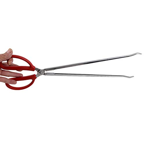 Multi-Function Clip Scissor Tongs Anti-Slip Tool Clip Sea Crab Artifact Crab Tongs 14.5 Inches Long Metal and ABS Material Silver and Red (Curved Head) - size: Curved Head