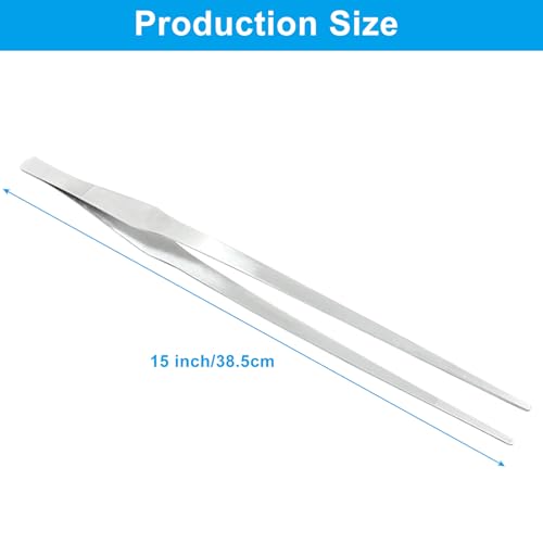 15 Inch Stainless Steel Tweezers | Reptile Feeding Tongs, Non-Slip Long Straight, Precision Serrated Tips, For Aquarium, Garden, Kitchen, Industrial, Laboratory