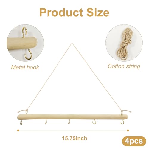 4 Pack 15 Inch Driftwood Jewelry Organizer Wall Decor, Wooden Hanging Branch Display for Necklaces Bracelets Keys, Rustic Farmhouse Driftwood Crafts for Bedroom Closet Entryway