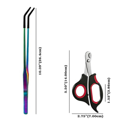 2-Pack Professional Reptile Nail Clippers&Stainless Steel Reptile Feeding Tongs Suitable for Small Animals Such as Cats, Birds, Hamsters, Rabbits, Hedgehogs, Ferrets, Chinchillas, Guinea Pigs，Etc