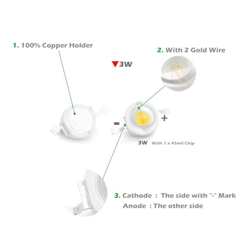 CHANZON 10 pcs High Power Led Chip 3W Warm White 3000K - 3500K | (600mA - 700mA / DC 3V - 3.4V / 3 Watt) Super Bright Intensity SMD COB Light Emitter Components Diode Bulb Bead DIY Lighting - color: A) Warm-white (3000k)