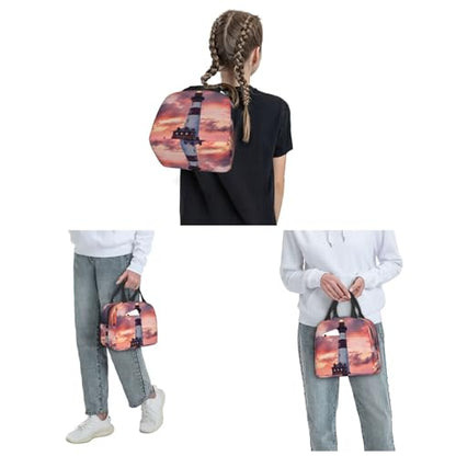 Insulated Lunch Bag Beauty Lighthouse Lunch Box for Women Men Reusable Leakproof Lunch Cooler Bag for Office Picnic - color: Beauty Lighthouse
