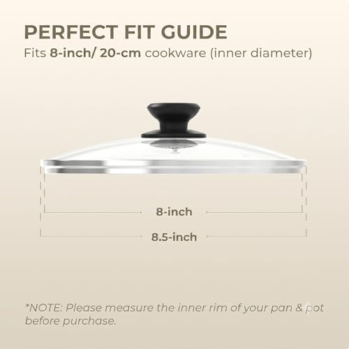 SUNHOUSE 8 Inch Pan Lid, Tempered Glass Lid with Heat-Resistant Knob | Clear Replacement Cover for Frying Pans, Pots, Cast Iron Skillet - Stainless Steel Rim - Dishwasher & Oven Safe to 400F - size: 8 inch