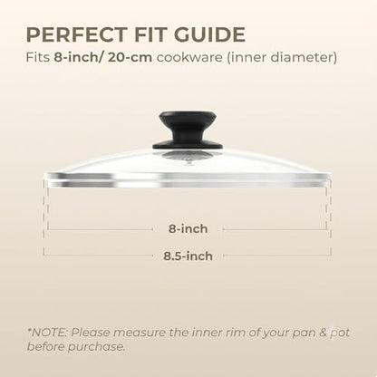 SUNHOUSE 8 Inch Pan Lid, Tempered Glass Lid with Heat-Resistant Knob | Clear Replacement Cover for Frying Pans, Pots, Cast Iron Skillet - Stainless Steel Rim - Dishwasher & Oven Safe to 400F - size: 8 inch