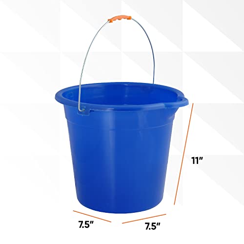 Superio 2.75 Gallon Plastic Mop Bucket with Grip Handle, Utility Pail for Cleaning, Car Wash, Fishing, Camping & Household Use, 10 Liter, Royal Blue - 6 Pack - color: Royal Blue, size: 6 Pack