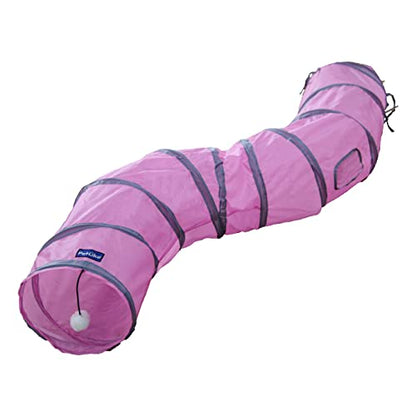PetLike S Way Cat Tunnel Collapsible Pop-up Pet Tube Hideaway Play Toy with Ball (S-Way, Pink) - color: Pink, size: S-Way