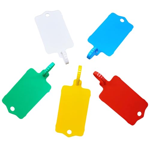 100pcs Reusable Blank Plastic Tags Ties Key Tags 1.45"*2.48" Serrated Tension Sealing Strap with Large Label Plastic Tie Mark Label Waterproof Hang Sign Write on Tag (5 Colors Mixed, 100pcs) - color: 5 Colors Mixed