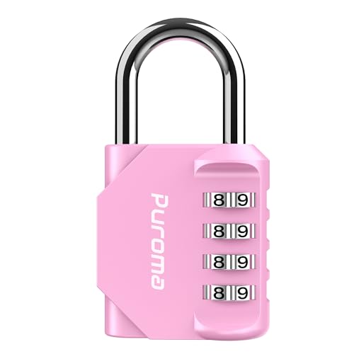 Puroma 1 Pack Combination Lock Locker 4 Digits Combo Padlock Gym Pink | For School Gate Fence Toolbox Hasp Storage, Outdoor, Resettable, Weatherproof, Side Window, Crack Cut Resist, Hardened Steel - color: Pink
