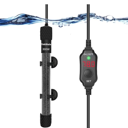 YukiHalu Small Submersible Aquarium Heater, Adjustable Mini Fish Tank Heater 25W 50W 100W 200W 300W with External Temperature Controller, LED Display, Used for 5/10/20/40/60 Gallons (300 Watt) - size: 300 Watts