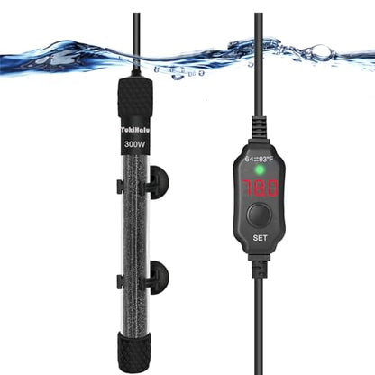 YukiHalu Small Submersible Aquarium Heater, Adjustable Mini Fish Tank Heater 25W 50W 100W 200W 300W with External Temperature Controller, LED Display, Used for 5/10/20/40/60 Gallons (300 Watt) - size: 300 Watts
